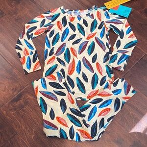 Posh Peanut Bamboo Multicolor Feather Print Long Sleeve Pajama Set 3T NWT